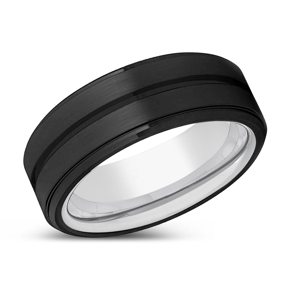 BULLETPROOF | Silver Ring, Black Tungsten Ring, Grooved, Stepped Edge - Rings - Aydins Jewelry - 2
