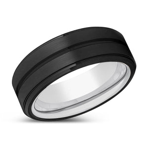 BULLETPROOF | Silver Ring, Black Tungsten Ring, Grooved, Stepped Edge - Rings - Aydins Jewelry - 2