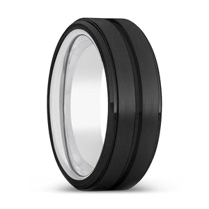 BULLETPROOF | Silver Ring, Black Tungsten Ring, Grooved, Stepped Edge - Rings - Aydins Jewelry - 1