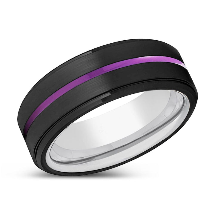BUNBURY | Silver Ring, Black Tungsten Ring, Purple Groove, Stepped Edge - Rings - Aydins Jewelry - 2