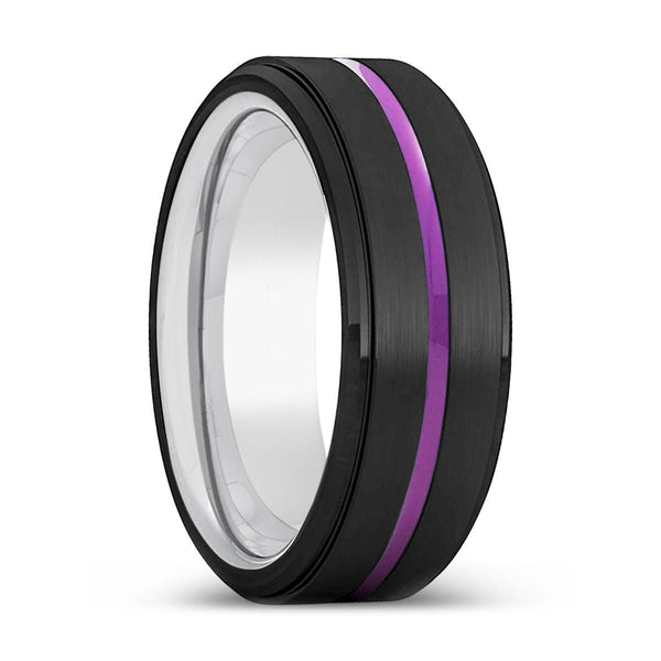 BUNBURY | Silver Ring, Black Tungsten Ring, Purple Groove, Stepped Edge - Rings - Aydins Jewelry - 1