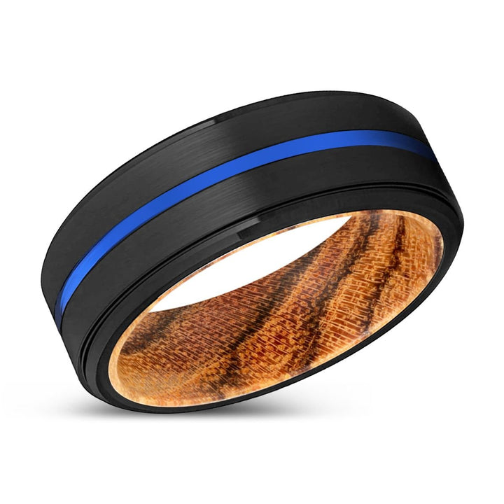 BURST | Bocote Wood, Black Tungsten Ring, Blue Groove, Stepped Edge - Rings - Aydins Jewelry - 2