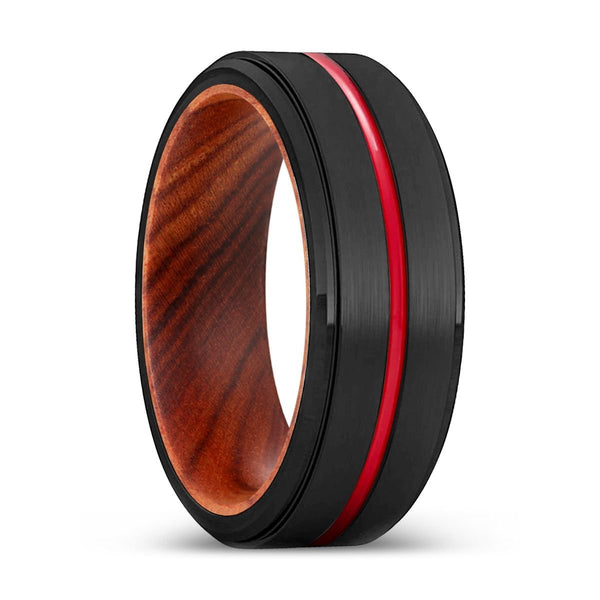 BUTCHER | IRON Wood, Black Tungsten Ring, Red Groove, Stepped Edge - Rings - Aydins Jewelry - 1