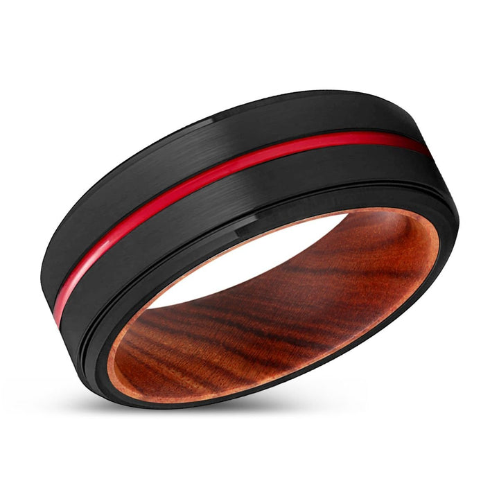 BUTCHER | IRON Wood, Black Tungsten Ring, Red Groove, Stepped Edge - Rings - Aydins Jewelry - 2