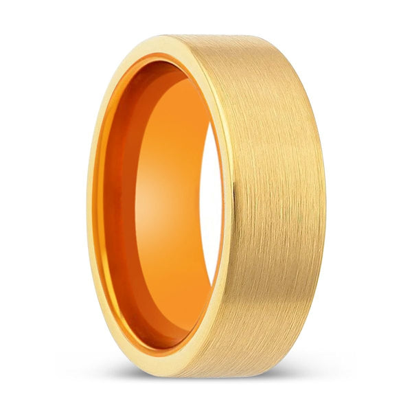 CAERLEON | Orange Ring, Gold Tungsten Ring, Brushed, Flat - Rings - Aydins Jewelry