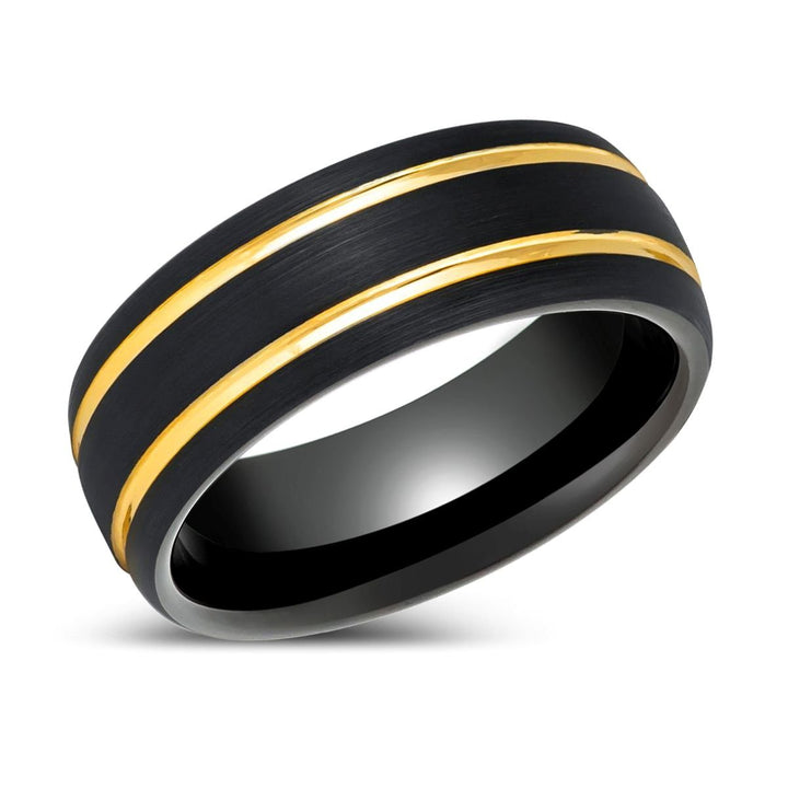 CALLISTO | Black Tungsten Ring Two Yellow Grooves - Rings - Aydins Jewelry - 2