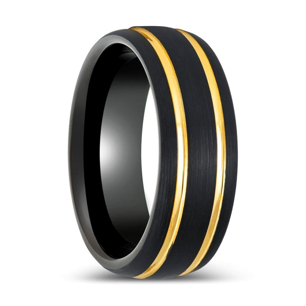 CALLISTO | Black Tungsten Ring Two Yellow Grooves - Rings - Aydins Jewelry