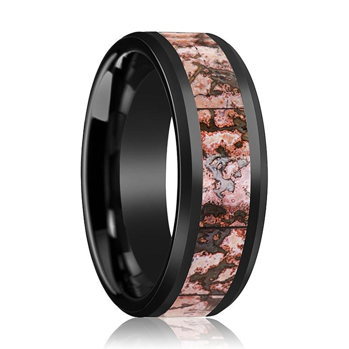 CAMBRIAN | Black Ceramic Ring, Pink Dino Bone Inlay - Rings - Aydins Jewelry - 1