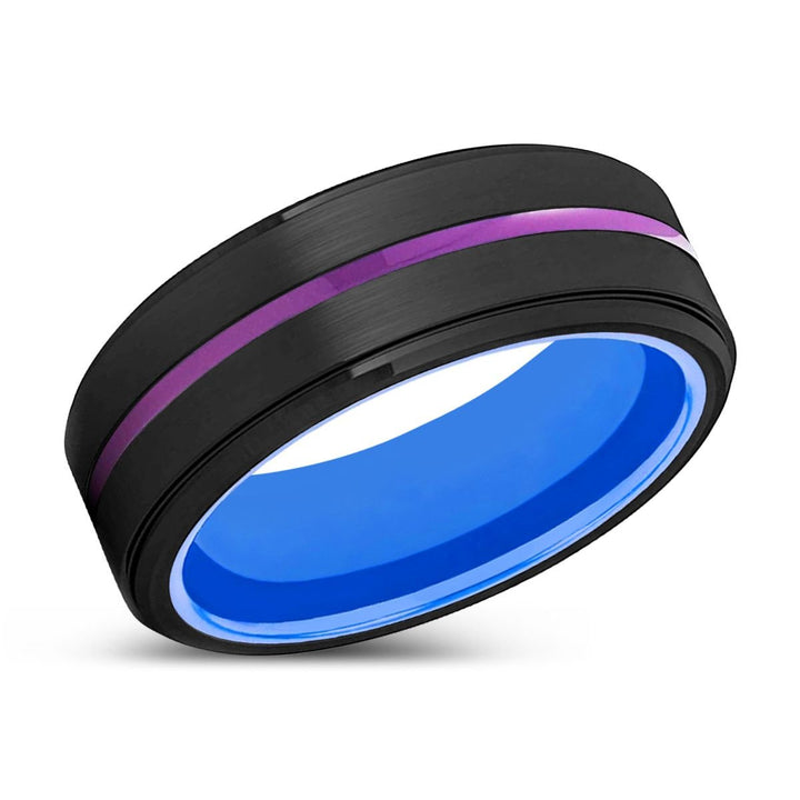 CANBERRA | Blue Ring, Black Tungsten Ring, Purple Groove, Stepped Edge - Rings - Aydins Jewelry - 2