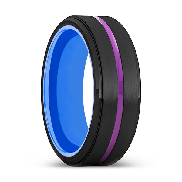 CANBERRA | Blue Ring, Black Tungsten Ring, Purple Groove, Stepped Edge - Rings - Aydins Jewelry