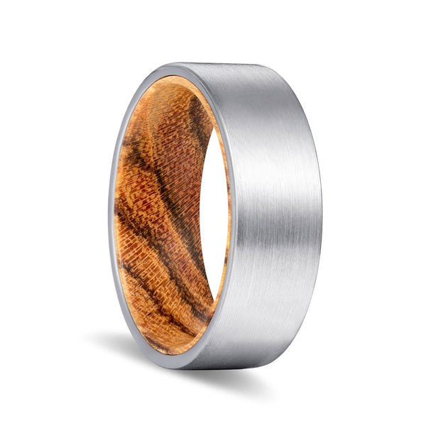 CANOLI | Bocote Wood, Silver Tungsten Ring, Brushed, Flat - Rings - Aydins Jewelry - 1