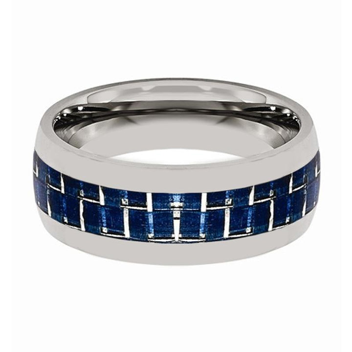 CARBON | Silver Tungsten Ring, Blue Carbon Fiber Inlay, Domed