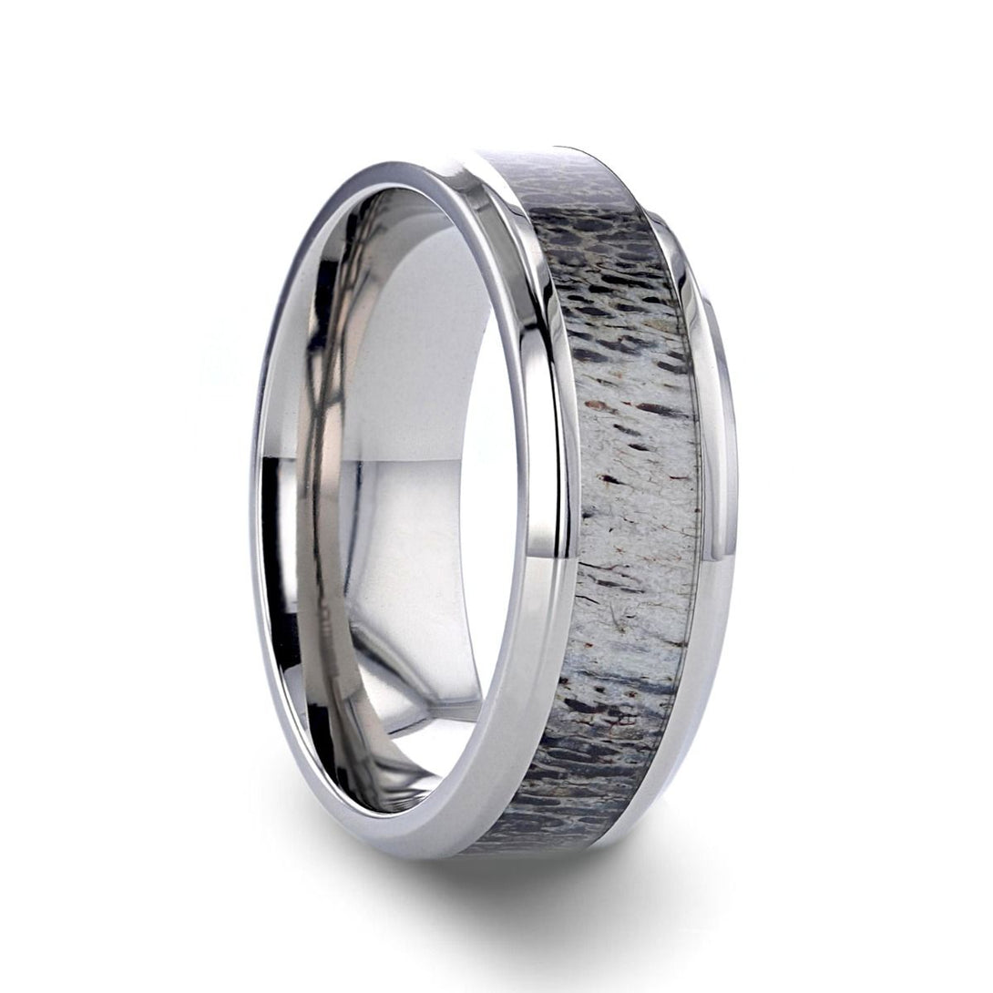 CARIBOU | Silver Titanium Ring, Ombre Deer Antler Inlay, Beveled - Rings - Aydins Jewelry - 1