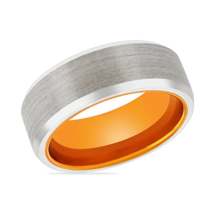 CARMELLO | Orange Ring, Silver Tungsten Ring, Brushed, Beveled - Rings - Aydins Jewelry - 2