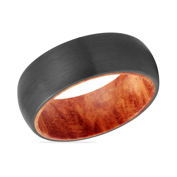 CARMINE | Red Burl Wood, Black Tungsten Ring, Brushed, Domed - Rings - Aydins Jewelry - 2