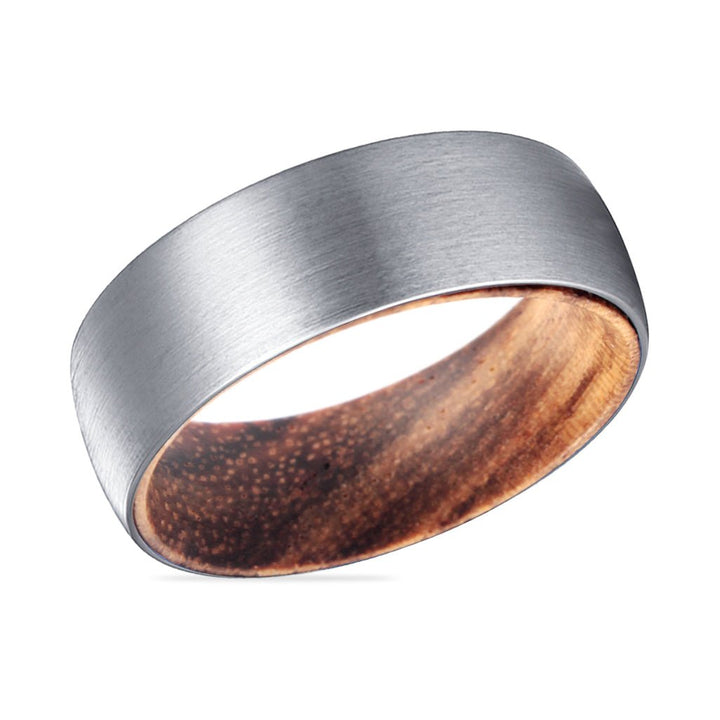 CARSON | Zebra Wood, Silver Tungsten Ring, Brushed, Domed - Rings - Aydins Jewelry - 2