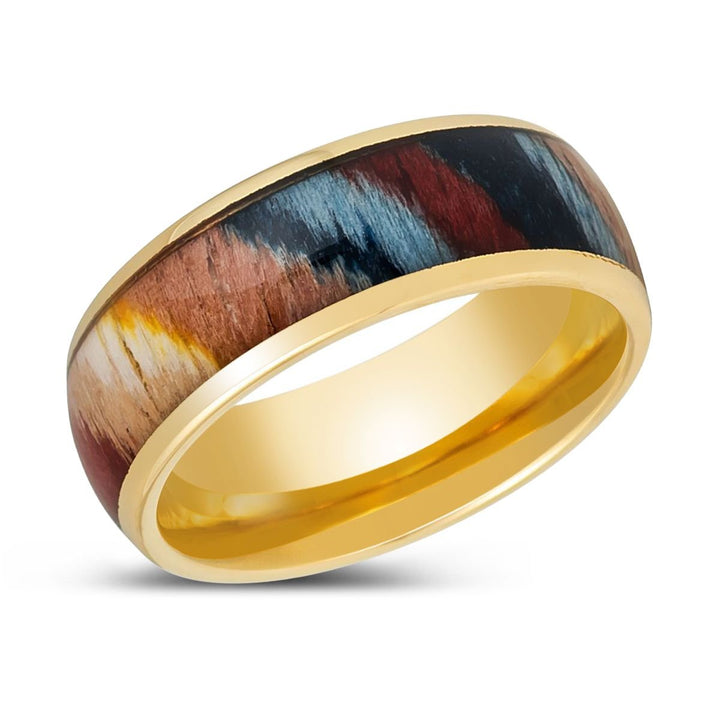 CARVEDEN - Yellow Tungsten Ring, Colorful Dyed Rosewood Inlay - Rings - Aydins Jewelry - 2