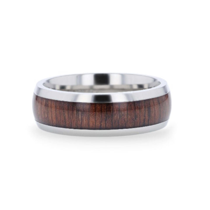 CARY | Silver Titanium Ring, Black Walnut Wood Inlay, Domed - Rings - Aydins Jewelry - 3