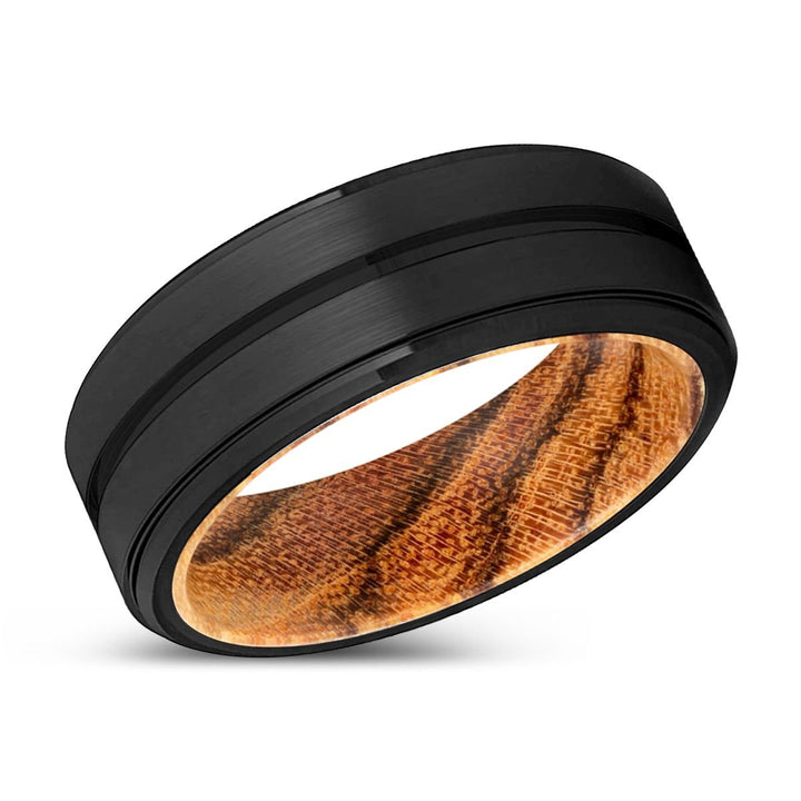 CASEY | Bocote Wood, Black Tungsten Ring, Grooved, Stepped Edge - Rings - Aydins Jewelry - 2