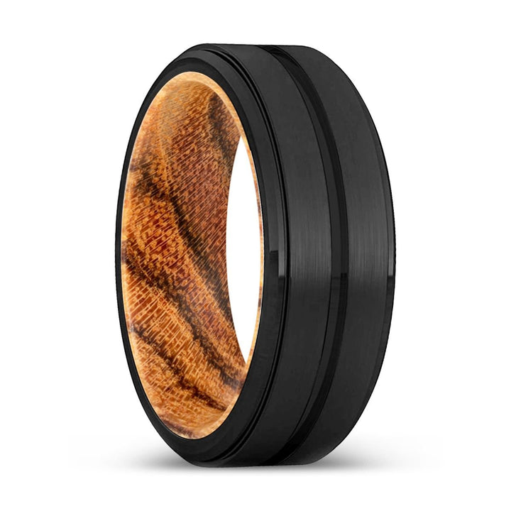 CASEY | Bocote Wood, Black Tungsten Ring, Grooved, Stepped Edge - Rings - Aydins Jewelry - 1