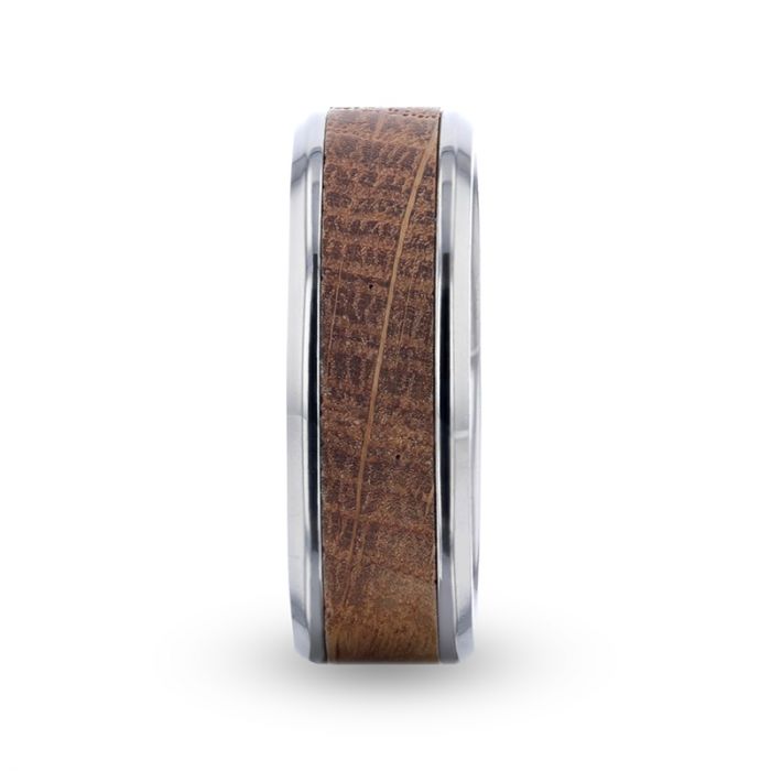 CASK | Silver Titanium Ring, Whiskey Barrel Wood Inlay, Beveled - Rings - Aydins Jewelry - 2