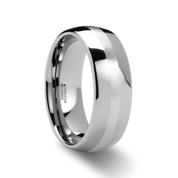 CASSIUS | Silver Tungsten Ring, Sterling Silver Inlay, Domed - Rings - Aydins Jewelry - 1