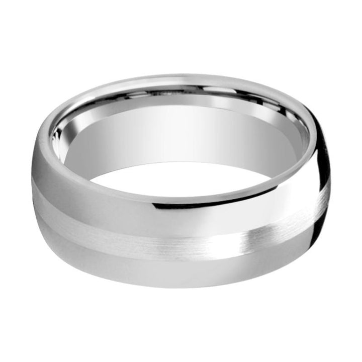 CASSIUS | Silver Tungsten Ring, Sterling Silver Stripe Inlay, Domed - Rings - Aydins Jewelry - 2