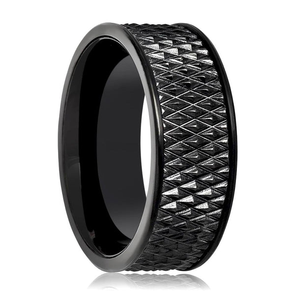 CASSIUS | Black Tungsten Ring, Parallelogram Pattern, Flat - Rings - Aydins Jewelry - 1