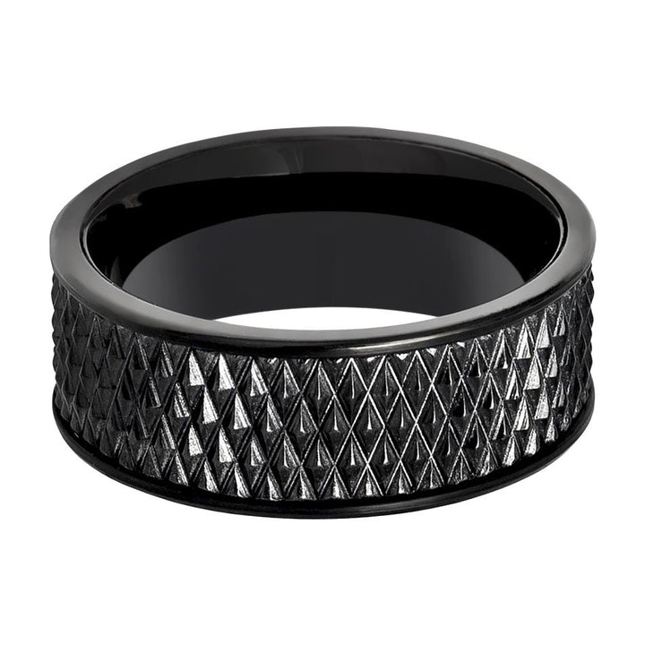 CASSIUS | Black Tungsten Ring, Parallelogram Pattern, Flat - Rings - Aydins Jewelry - 2