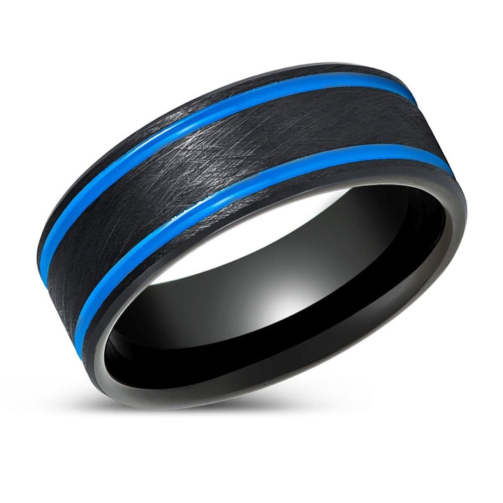 CASTOR | Black Tungsten Ring Blue Off Center Grooves - Rings - Aydins Jewelry - 2
