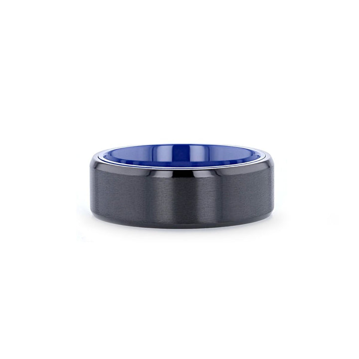 CASTOR | Blue Titanium Ring, Black Brushed, Beveled - Rings - Aydins Jewelry - 3