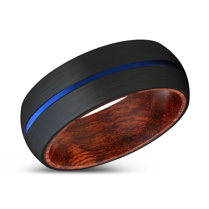CAVEN | Snake Wood, Black Tungsten Ring, Blue Groove, Domed - Rings - Aydins Jewelry - 2
