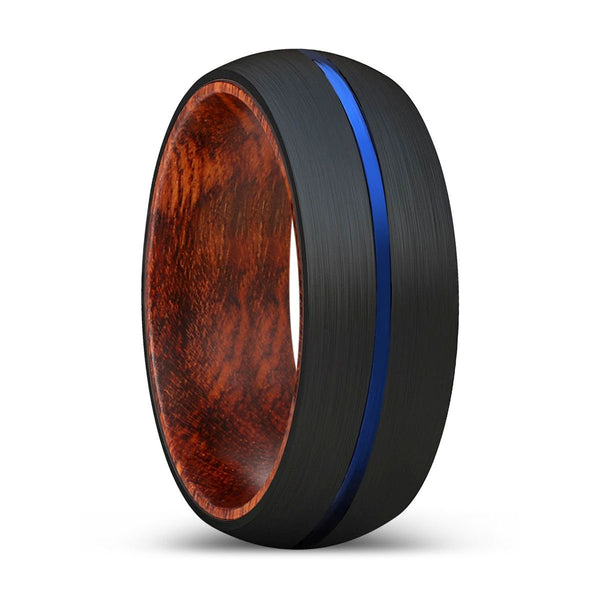 CAVEN | Snake Wood, Black Tungsten Ring, Blue Groove, Domed - Rings - Aydins Jewelry - 1