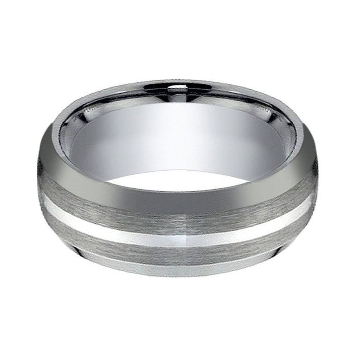 CENTURION | Tungsten Ring Silver Stripe Inlay - Rings - Aydins Jewelry