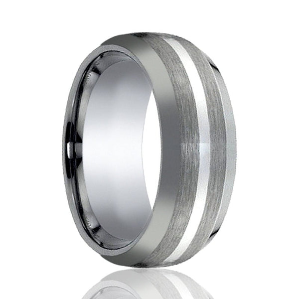 CENTURION | Tungsten Ring Silver Stripe Inlay - Rings - Aydins Jewelry - 1