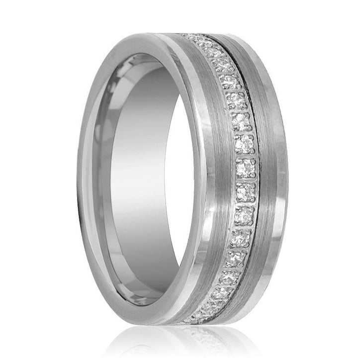 CEPHEUS | Silver Tungsten Ring, Diamond Stimulant CZ Eternity, Flat - Rings - Aydins Jewelry