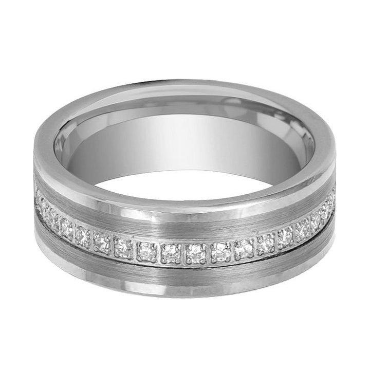 CEPHEUS | Silver Tungsten Ring, Diamond Stimulant CZ Eternity, Flat - Rings - Aydins Jewelry - 2