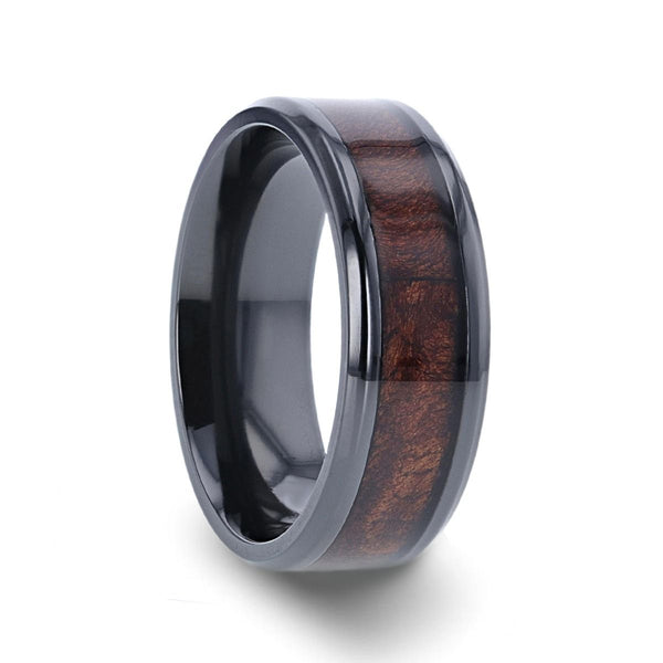 CERISE | Black Ceramic Ring, Red Wood Inlay, Domed - Rings - Aydins Jewelry - 1