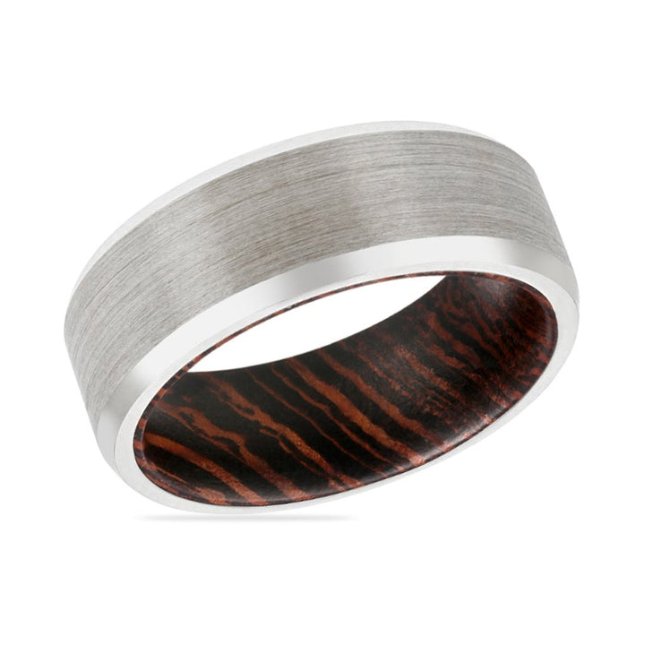 CHAMP | Wenge Wood, Silver Tungsten Ring, Brushed, Beveled - Rings - Aydins Jewelry - 2