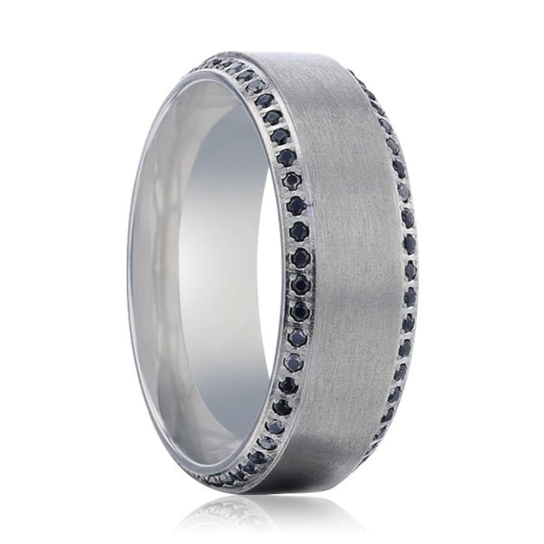 CHAMPION | Silver Titanium Ring, Black Sapphires on Edges, Beveled - Rings - Aydins Jewelry - 1