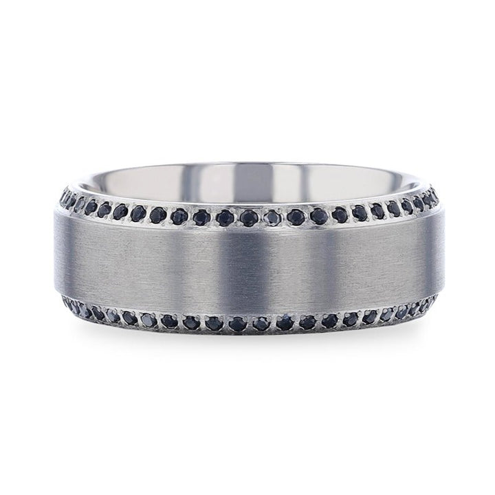CHAMPION | Silver Titanium Ring, Black Sapphires on Edges, Beveled - Rings - Aydins Jewelry - 3