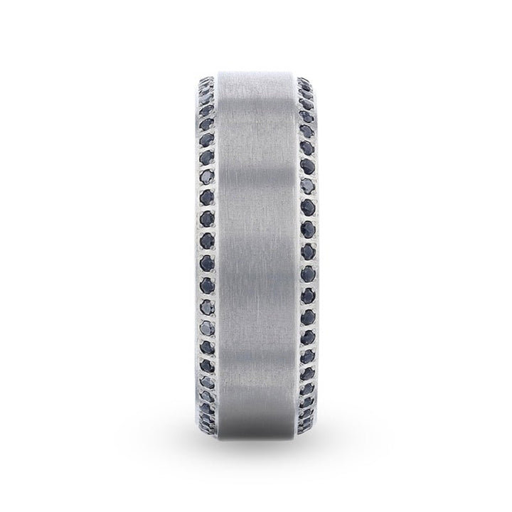 CHAMPION | Silver Titanium Ring, Black Sapphires on Edges, Beveled - Rings - Aydins Jewelry