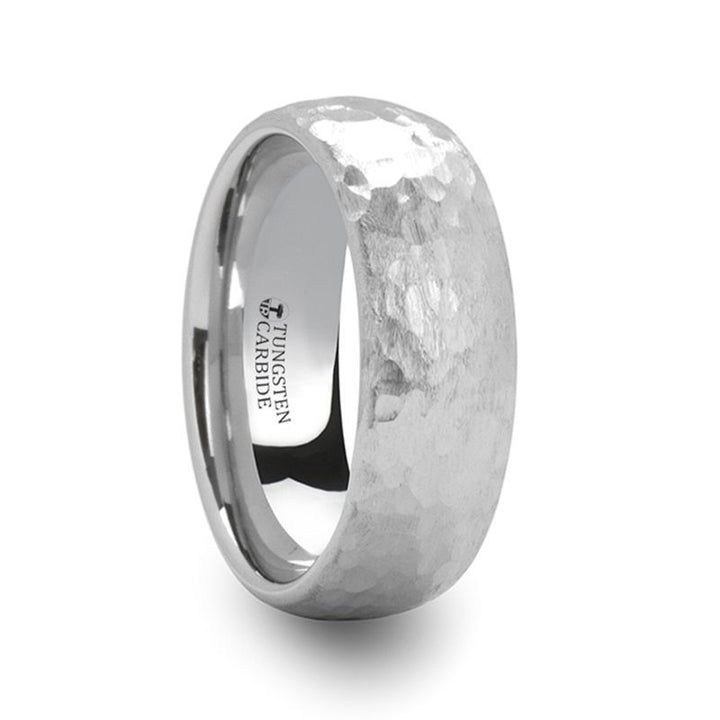 CHANDLER | White Tungsten Ring, Hammered Finish, Domed - Rings - Aydins Jewelry - 3