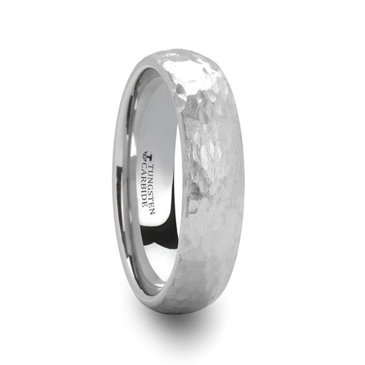 CHANDLER | White Tungsten Ring, Hammered Finish, Domed - Rings - Aydins Jewelry - 1