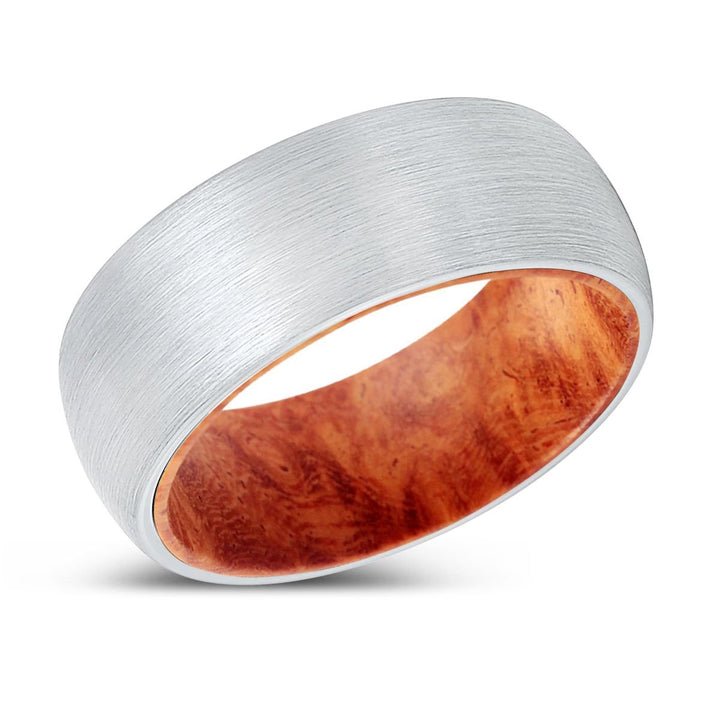 CHAOS | Red Burl Wood, White Tungsten Ring, Brushed, Domed - Rings - Aydins Jewelry - 2