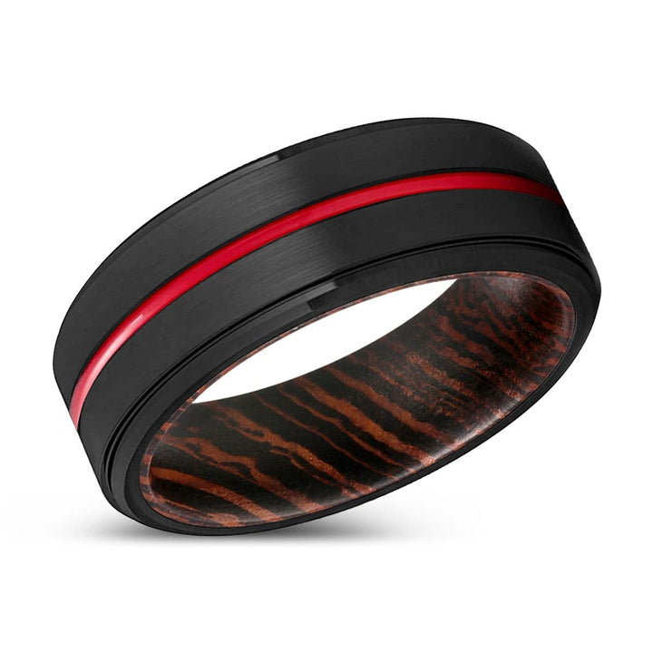 CHAPPIE | Wenge Wood, Black Tungsten Ring, Red Groove, Stepped Edge - Rings - Aydins Jewelry - 2
