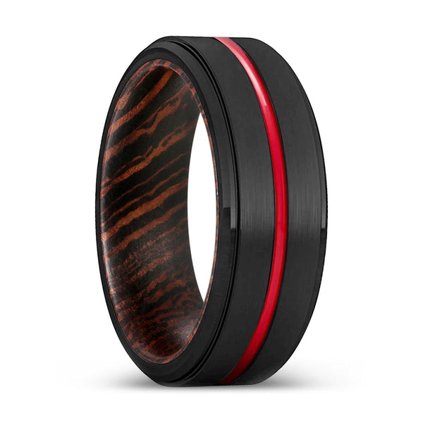 CHAPPIE | Wenge Wood, Black Tungsten Ring, Red Groove, Stepped Edge - Rings - Aydins Jewelry - 1