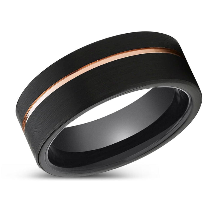 CHARGER | Black Ring, Black Tungsten Ring, Rose Gold Offset Groove, Brushed, Flat - Rings - Aydins Jewelry - 2