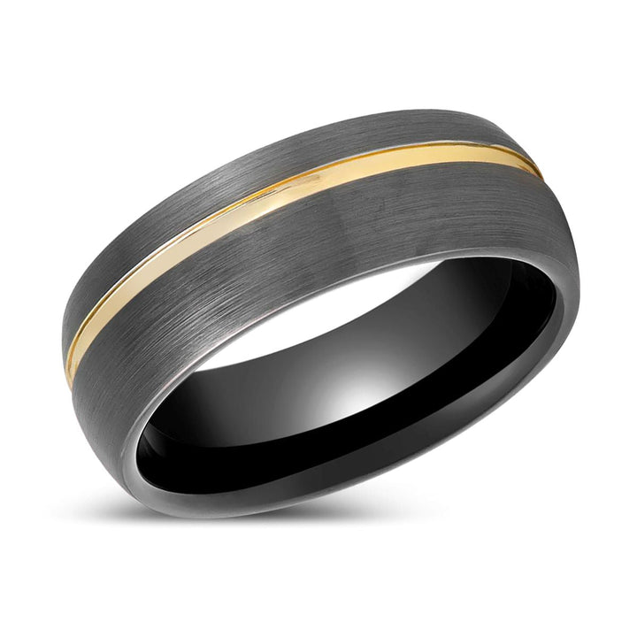 CHARGOLD | Gun Metal Tungsten Ring, Offset Gold Groove, Domed - Rings - Aydins Jewelry - 2
