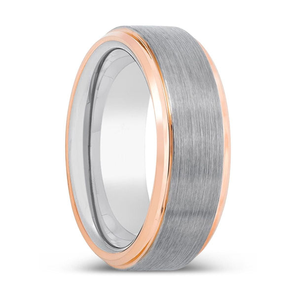 CHARISMA | Silver Ring, Silver Tungsten Ring, Brushed, Rose Gold Stepped Edge - Rings - Aydins Jewelry - 1
